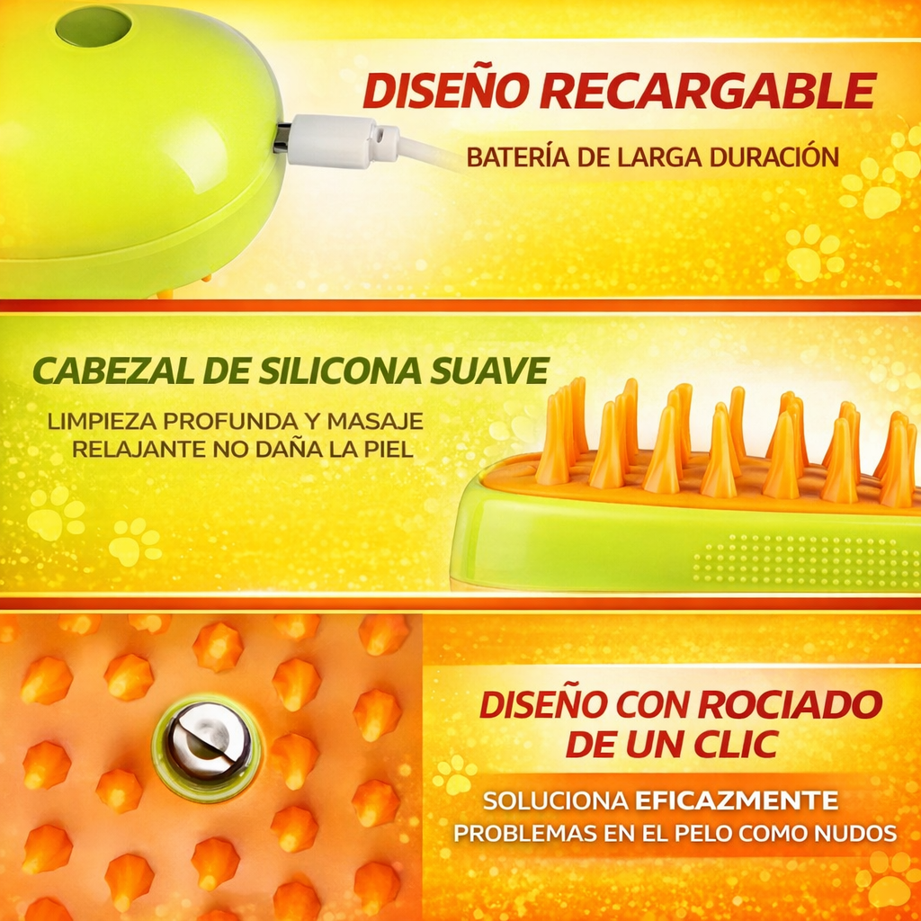 Cepillo De Vapor 3en1 Masajeador Para Mascotas